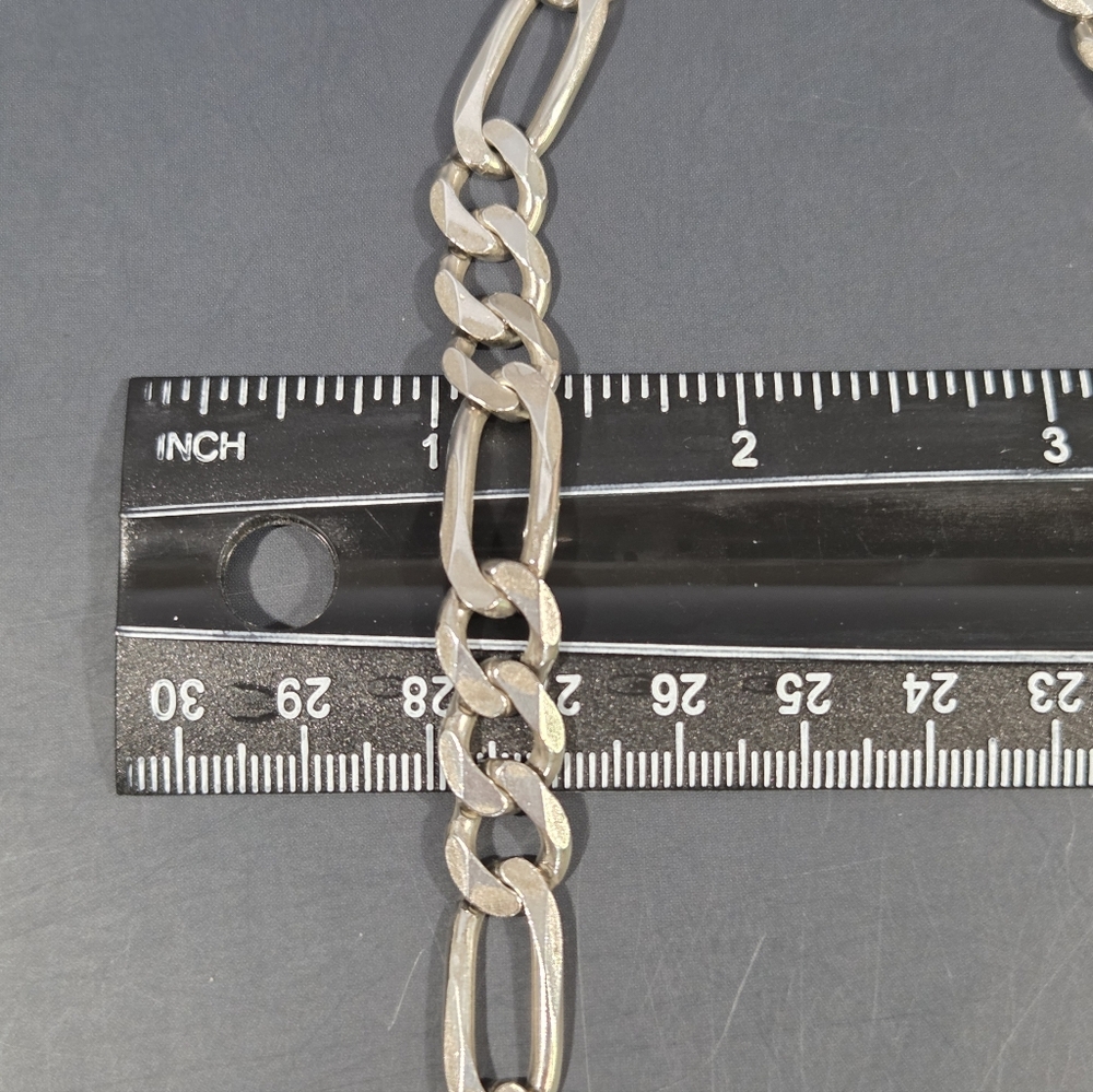 Genuine Vintage Italian Sterling Silver Heavy Figaro Chainlink Men's Bracelet - Picture 11 of 12
